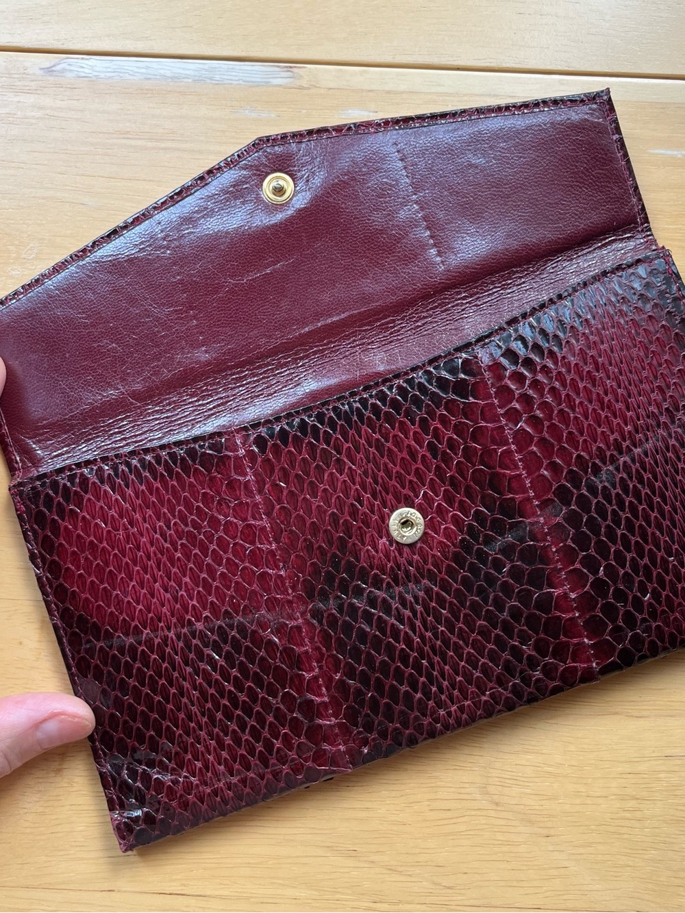 Burgundy Genuine Snakeskin Wallet Clutch